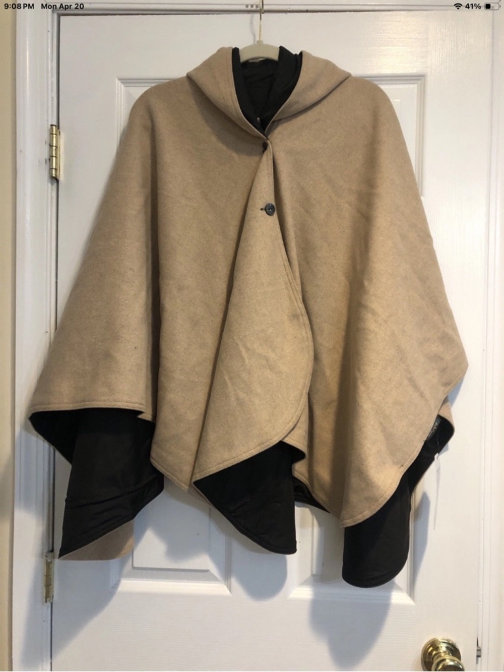 Womens Hooded Wrap Cape in Beige and Black